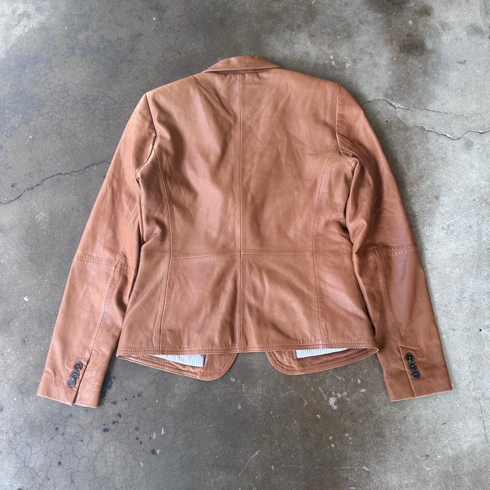 Massimo Dutti Blazer Womens S Tan Excellent Natural Leather Cognac Single Button - Picture 2 of 4